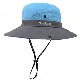 Womens-Summer-Sun-Hat Outdoor Breathable-UV-Protection-Fishing-Hat Wide Brim Foldable-Beach-Bucket-Hat with Ponytail-Hole