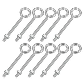 PATIKIL M5x50mm Eye Bolts, 10 Pcs Carbon Steel Threaded Eyebolt Eye Hooks Screws with Nut for Hanging or Securing Cables Silver