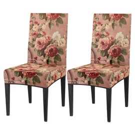 Tavisto Vintage Rose Dining Room Chair Covers Set of 2, Washable Spandex Parsons Chair Slipcovers for Living Room Kitchen, Stretchable Easy Install Protective Seat Covers for Home or Party
