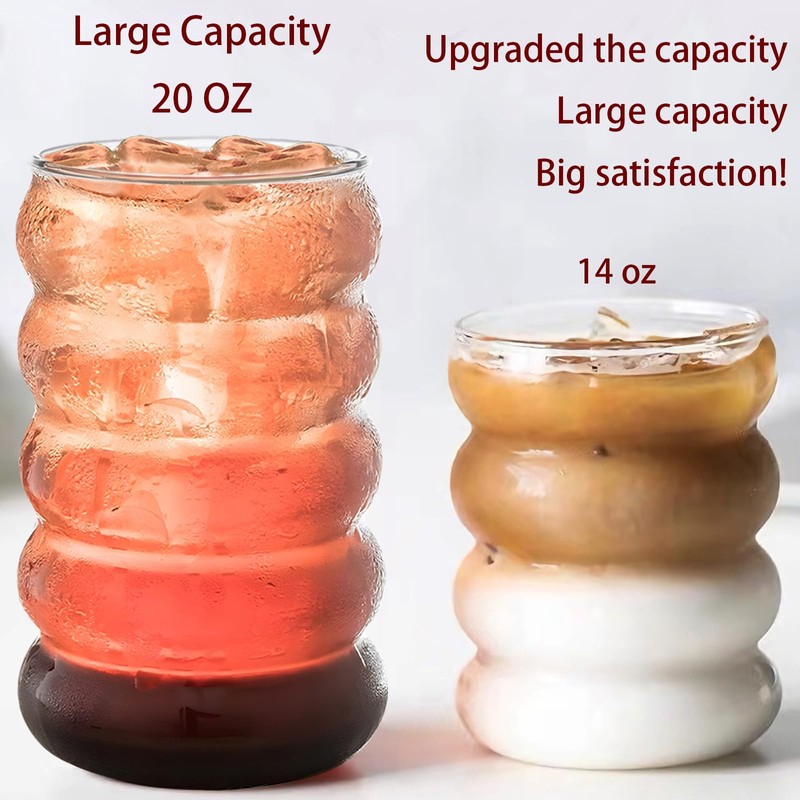 2 Pcs 20oz Drinking Glasses Set with Bamboo Lids and