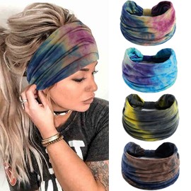 Achieer Headbands for Women,4 Pack Fashion Ladies Wide Head Bands Elastic Hair Band Knoted Turban Non Slip,Sport Sweat Headband for Yoga,Running