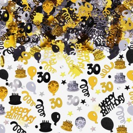 Number 30 Birthday Party Confetti,15g Black and Gold Table Glitter Confetti, Happy 30th Birthday Celebration Sequins for Women