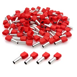 JZK 100pcs Red Double Ferrules Terminals Set 2 x 6mm² Insulated Cable End Ferrules Crimping Wire Connectors
