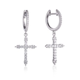 namana 925 Silver Cross Hoop Earrings for Women with Zirconia Stones, Silver Earrings with Cross Charms, Set with Sparkling Zirconia Stones, Cross Earrings for Women Made of 925 Silver, Sterling