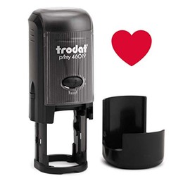 Round Teacher Stamp, Holiday, 3/4" Self-Inking Rubber Stamp - Heart - Red Ink