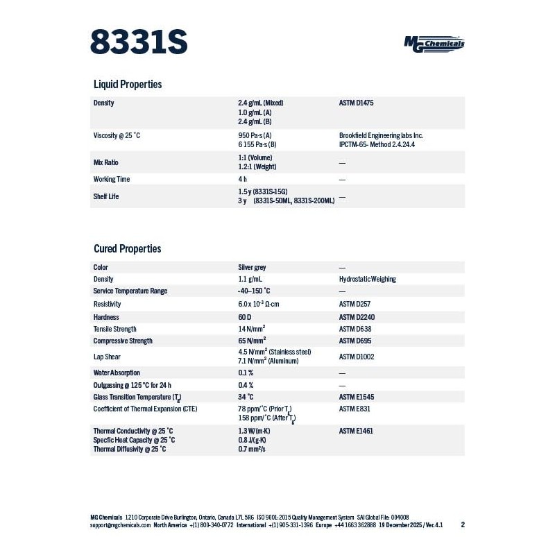 MG Chemicals 8331S Silver Epoxy Adhesive - High Conductivity, 4