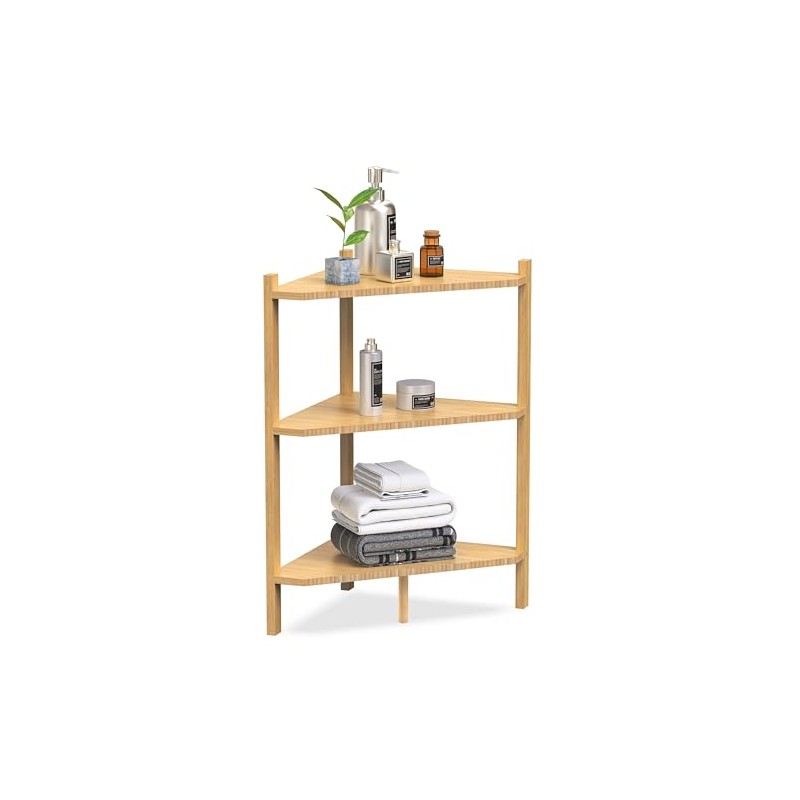 Wisuce Corner Shelf Stand - 3 Tier Bamboo Small Corner