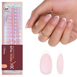 beetles Gel Polish Uñas Postizas Beetles con Punta Francesa: 224 Unidades, Color Rosa, Cortas, Almendradas, de Gel Suave. No Requieren Limado. Diseños