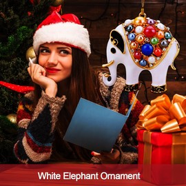 JUNQIU US Elephant Ornament, Metal with Rhinestone White Elephant Christmas Ornament - Funny Christmas Ornaments 2024, Small White Christmas Ornaments - Ornaments for Kids, Elephant Gifts for Women