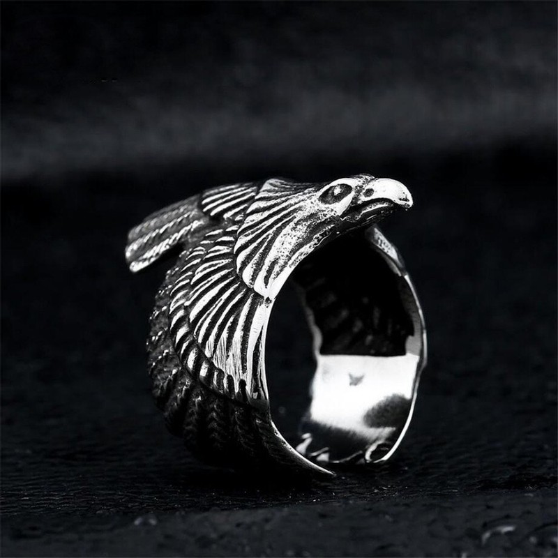 SINLEO Freedom Vintage Silver Black American US Eagle Stainless Steel