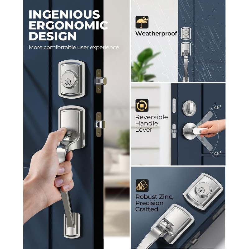 Mensarix Front Door Handle and Deadbolt Set for Right &