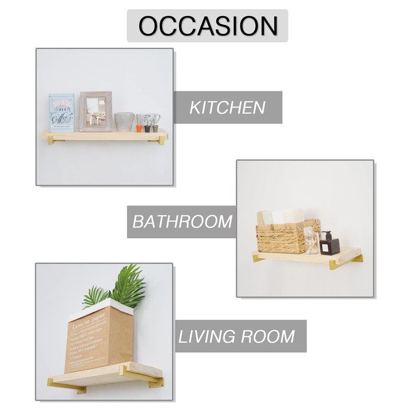 OVOV 6 Pack Gold Shelf Brackets 6 Inch Floating Shelf