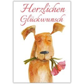 A4 XXL Greeting Card Dog with Flower with Envelope – Elegant Folding Card Suitable for All Occasions such as Birthday, Wedding, Anniversary Card from BREITENWERK