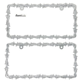 Universal Barbed Wire Design Plastic License Plate Frames, Set of 2 (Silver)