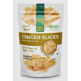 Sunhill Naturals Crystalized Ginger Slices | Dried Ginger Slices with Natural Sweetness | Premium Ginger Pieces | Sweet & Spicy Ginger Pieces
