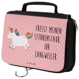 Mr. & Mrs. Panda Toiletry Bag Unicorn Happy, red, Hand Drawn