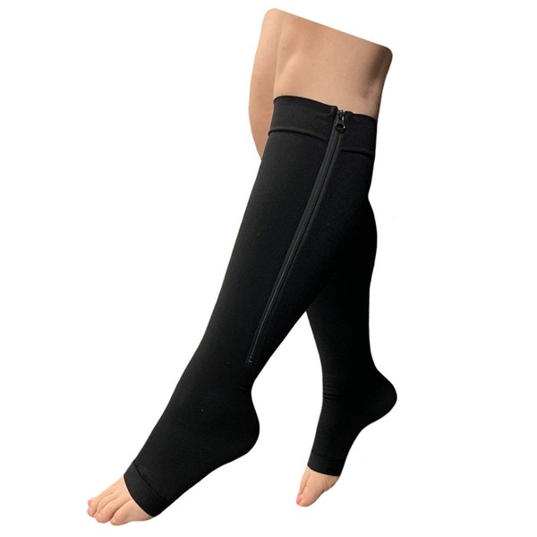 Presadee Premium Open Toe Big Tall 20-30 mmHg Zipper Compression Leg Calf Socks (Black, 5XL)