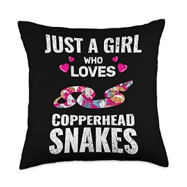 Copperhead Snake Owner Gifts & Co. Just A Girl Who Loves Copperhead Snakes Owner Reptile Throw Pillow, 18x18, Multicolor