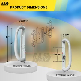 10" Olympus Sliding Patio Glass Door White Offset Pull Handle Set Replacement with Keys fits 3 ¹⁵/₁₆ inches Hole Spacing, and 1-1/4" to 2-1/4" Door Thickness - Fix and Repair Hardware