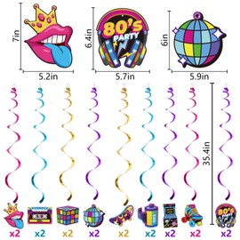 FOZEE 80s Hanging Swirls,1980s Themed Ceiling Swirls, Retro 1980s Hip Hop Party Ceiling Decor, Throwback 1980s Party Decorations, 18Pcs