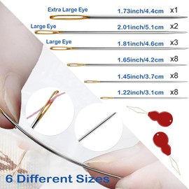 30 Pcs Sewing Needles, with 2 Needle Threaders, Double Color Hand Sewing Needles Large Eye, Assorted Sizes Embroidery Mending Craft Sew Case, Needle and Thread Kit for Beginners & Crafters Stitching