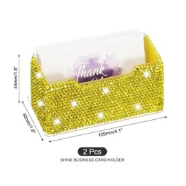 PATIKIL Rhinestone Business Card Holder, 2Pcs Crystal Business Card Holders Bling Business Card Organizer Display Stand for Desktop Desk Office Exhibition, Yellow