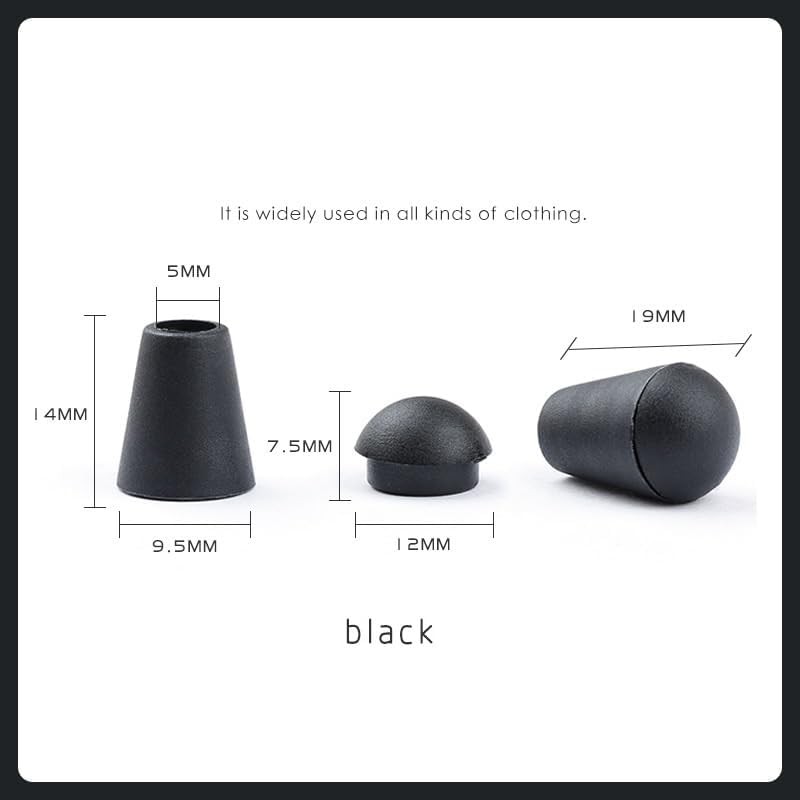 8pcs Black Bell End Stopper Cord Rope Ends Locks Lanyard