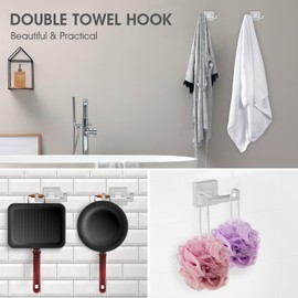BOZWELL Double Towel Hooks for Bathroom Bushed Nickel Wall Mount，Simple Modern Square Style Coat Robe Hook，Stainless Steel Heavy Duty Door Hanger for Bathroom Bedroom Kitchen Hotel Pool 1502-NL-1