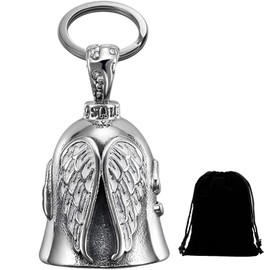 HEYOMI Guardian Bell Biker Bell, Motorcycle Bell Lucky Charm, Stainless Steel Motorcycle Bell, Protective Bell Angel Riding Bell, Motorcycle Bell Keyring for Blessing the Peace (Silver1)