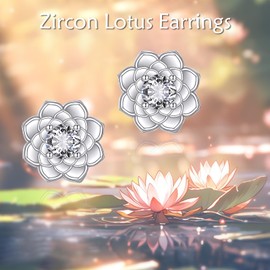 SHEAISRS Lotus Earrings 925 Sterling Silver Lotus Flower Stud Earrings for Women CZ Earrings Jewelry for Women