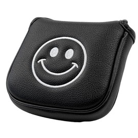 GOOACTION Golf Putter Head Cover - Smiley Face Design, Magnetic Closure, Black Leather Material with Velvet Lining, Mallet Style Protector