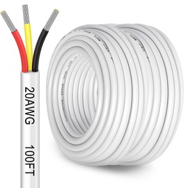 100FT 20 Gauge 3 Conductor Electrical Wire, 20AWG PVC Thermostat Wire, Low Voltage Landscape Wire for LED Lighting Strips Automotive Security Alarm Speaker, White
