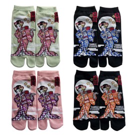Fendawn Strive 4 Pairs Japanese Style Two-toe Socks Kimono Style Toe Socks Breathable and Sweat-absorbent