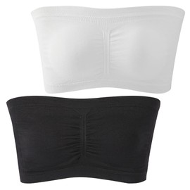 mtuihfo 2 PCS Bandeau Tops Women, Bandeau Bra Padded Strapless Bras for Women, Bandeau Tube Top Bra Bralette (UK, Alpha, M, Regular, Regular, Black&White)