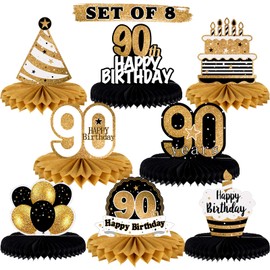 LINGTEER Happy 90th Birthday Table Honeycomb Centerpieces Perfect for Cheers to 90th Birthday Ninety Years Old Party Table Decorations Gift Sign.