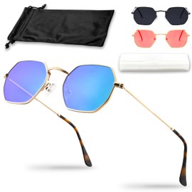 Netrox® Retro Style Square Sunglasses | UV400 Protection Lenses | Unisex Glasses Including Case | Vintage 70s Metal Frame with Mirrored Glass | Sunglasses for Men and Women, green-blue