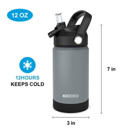Kids Insulated Water Bottle with Straw,12oz Toddler Cups with Stainless Steel Leak Proof for School Boys Girls（Grey）