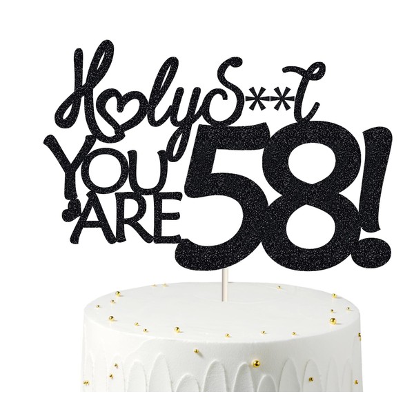 58 adornos para tartas de cumpleaños, color negro con purpurina, divertida decoración para tartas 58 para hombres, 58 decoraciones para tartas para mujeres, decoración de cumpleaños 58, decoración para tartas de cumpleaños 58
