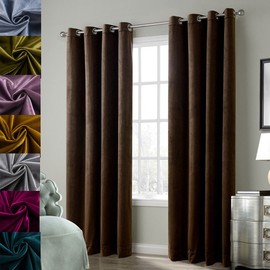 Cherry Home Set of 2 Blackout Velvet Drapes Room Darkening Curtains Panel Grommet Drapery, 52 by 63-Inch, Chocolate Brown(2 Panels) Theater| Bedroom| Living Room| Hotel