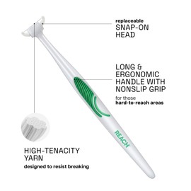 REACH Ultraclean Access Flosser Starter Kit, Unflavored, Plaque Remover for Teeth, for Hard to Reach Areas, Oral Care, PFAS Free, 1 Replaceable Flosser & 8 Refill Heads, 6 Pack