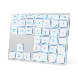 LINKEET Tri-Mode Aluminum Numpad 7-Color Backlit Bluetooth 5.0/Wired USB-C/2.4G Wireless Number Pad Slim 35-Key Rechargeable Numeric Keypad External Keyboard Num Pad for Laptop, Mac - Silver White