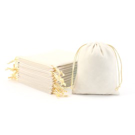 YoungJewl 25Pcs Velvet Jewelry Bags With Drawstring Beige Pouches Gift Bags for Wedding Favors Party Christmas Candy Bags(4.8X6.0Inches)