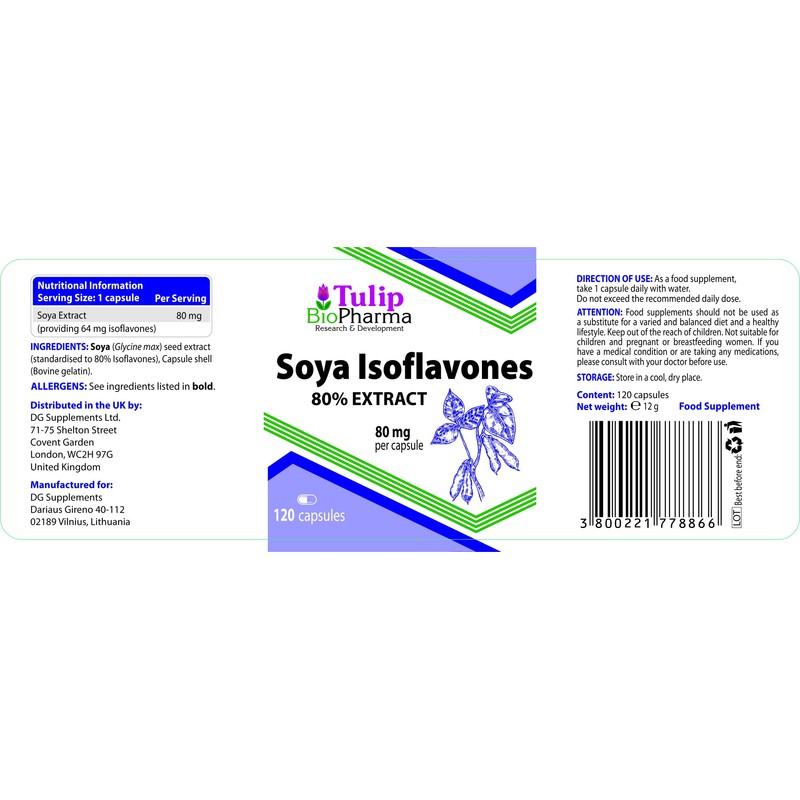 SOYA Isoflavones 80% Extract 120 Capsules, 3rd Party Lab Tested,
