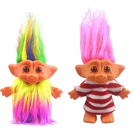 2packs Vintage Troll Dolls Set,Lucky Doll Chromatic Adorable for Collections, School Project, Arts and Crafts, Party Favors - 7.5" Tall(Include The Length of Hair) (Style1--Rainbow+Red)