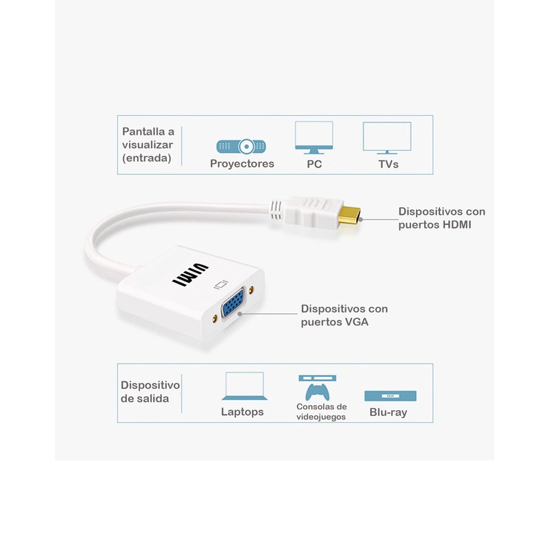 Adaptador HDEMI a VGA con Salida de Audio 3.5 mm