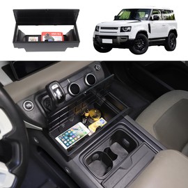 JONKOKO Car Center Console Storage Box Organizer Tray with Lid Cover Compatible with Land Rover Defender 90 110 130 2020-2025 Central Console Armrest Tray Storage Box Insert Tray Interior Accessories