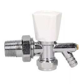 TC Angled Radiator Lockshield Valve with Drain Off 15mm x 1/2" - Has a 3/4" Nut Connection