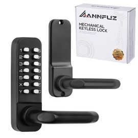 ANNFUZ Single Sided Mechanical Keypad Entry Lever Lock,Keyless Push Button Code Combination Door Handle Lock,for Front Gate,Warehouses,Interior Hold-Opening,Auto Locking,No Battery(Matte Black)