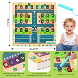 VLEDARLING Magnetic Alphabet Puzzle, Wooden Montessori Toy, Magnetic Game Maze from 3 4 5 6 Years Magnetic Toy Wooden Toy Children's Toy Children Motor Skills Toy Sorting Game Gift
