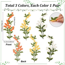Gorgeekfift 3 Pairs Iron-On Patches with Green Leaves Floral Pattern Leaves Tendrils Lace Applique Forest Leaf Flower Patches Embroidered Border Daisy Sewing Applique Crafts for Costume Clothing DIY